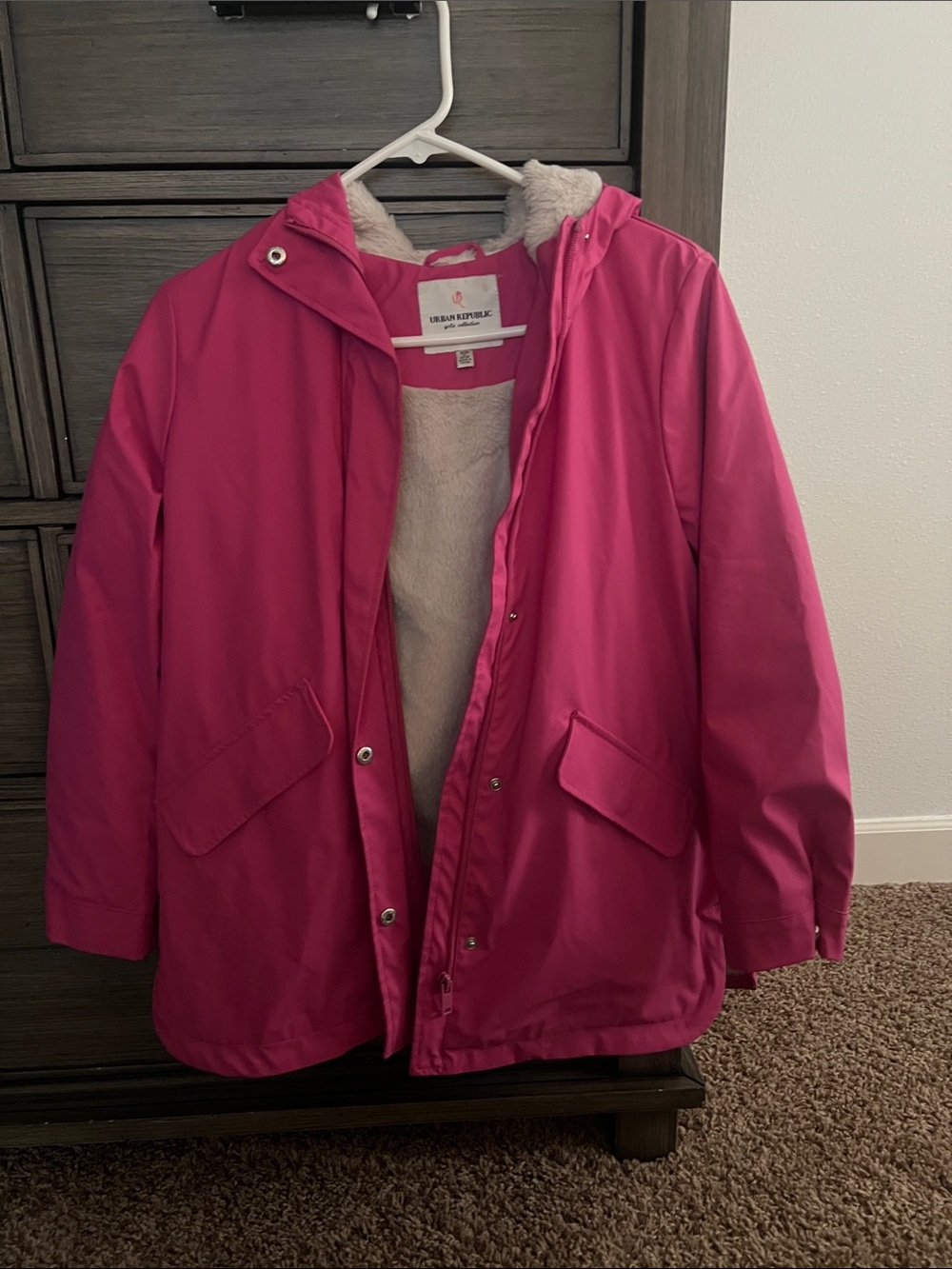 Urban Republic Hot Pink Hooded Coat with Cream Lining